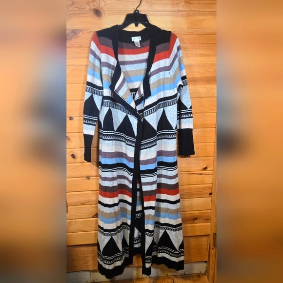 Monroe and Main Maxi Sweater Aztec Duster Open Cardigan Womens XL Southwestern - Picture 1 of 6